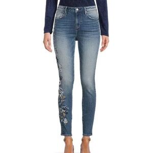 DRIFTWOOD Blue Skinny Jeans with Floral Embroidery